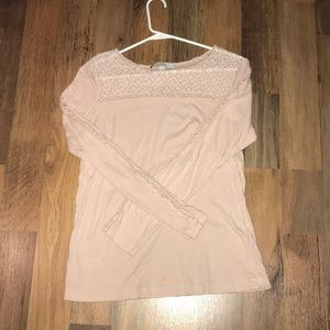 LOFT beige knit top with lace detail